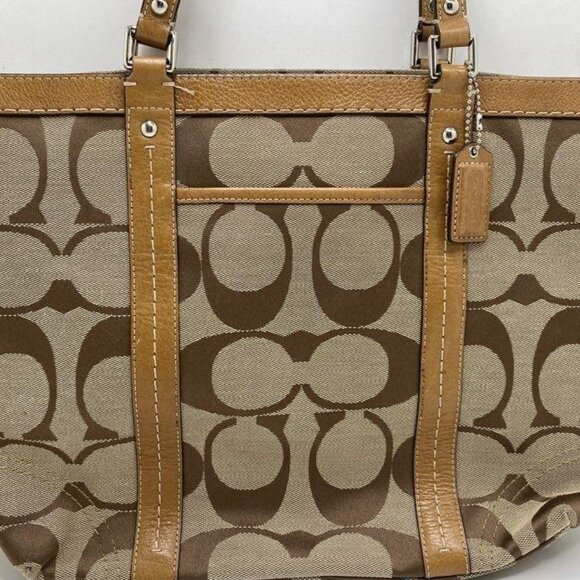Coach Brown Patterned Tote Bag with Dual Handles - Picture 3 of 11